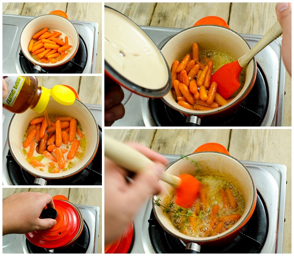 Making the honeyed carrots